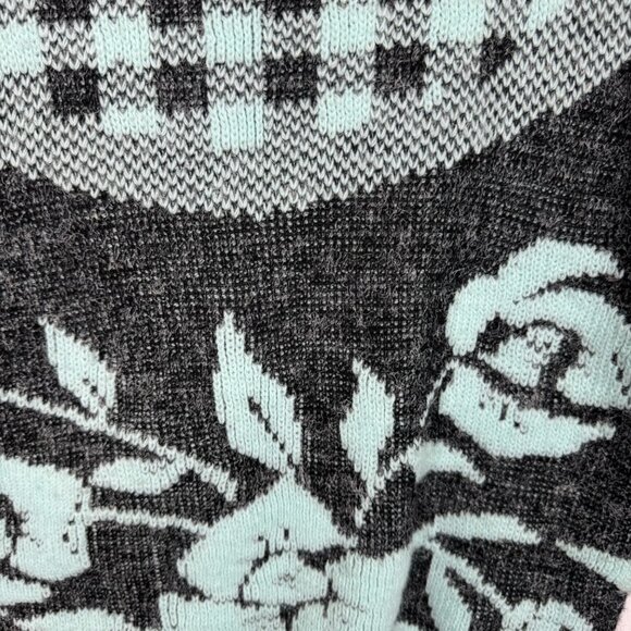 Vintage Arielle Grandmacore Granny Chic Floral & Checkered Cozy Knit Sweater Mad - Picture 3 of 7